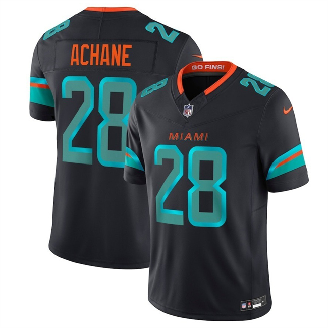 Women's Black Miami Dolphins #28 De’Von Achane 2025 F.U.S.E. “Rivalries” Vapor Limited Stitched Football Jersey(Run Small)